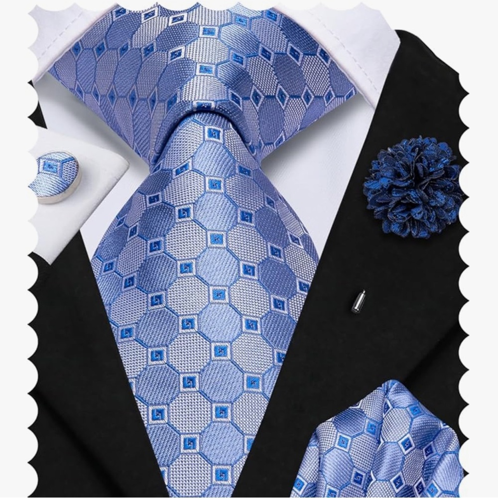 Elegant Blue Geometric Tie Set